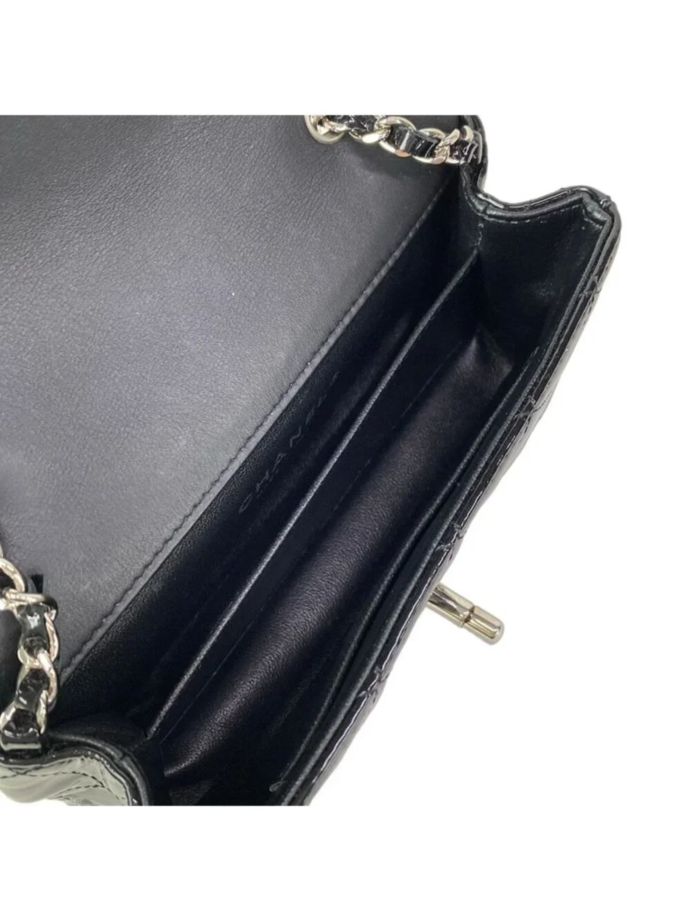 Chanel Shoulder Bag Extra Mini Quilted Black Chain Silver Leather